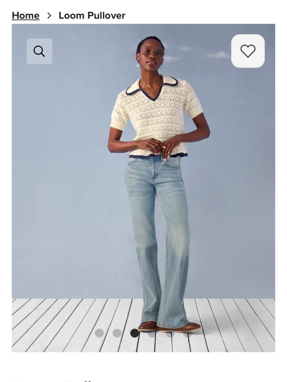 CAbi Cream Loom Pullover with Navy Trim - Picture 2 of 12
